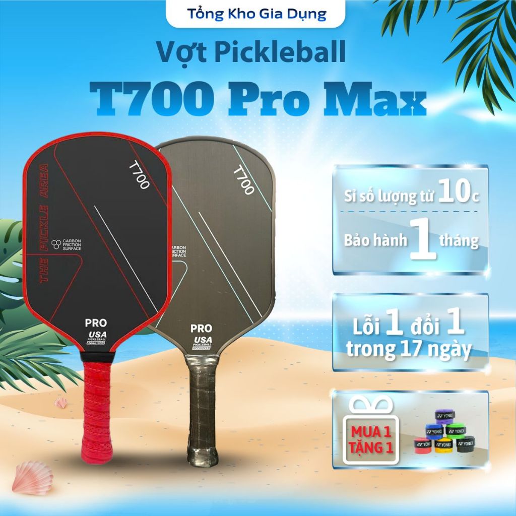 Vợt Pickleball T700 Pro Max nâng cấp siêu nhám, dụng cụ thể thao cao cấp tặng kèm quấn cán vợt