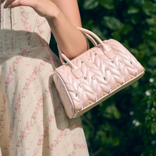  Túi Rosy bag Hérisson dáng hộp chần bông Zigzag size M màu hồng nhũ kem nhũ 