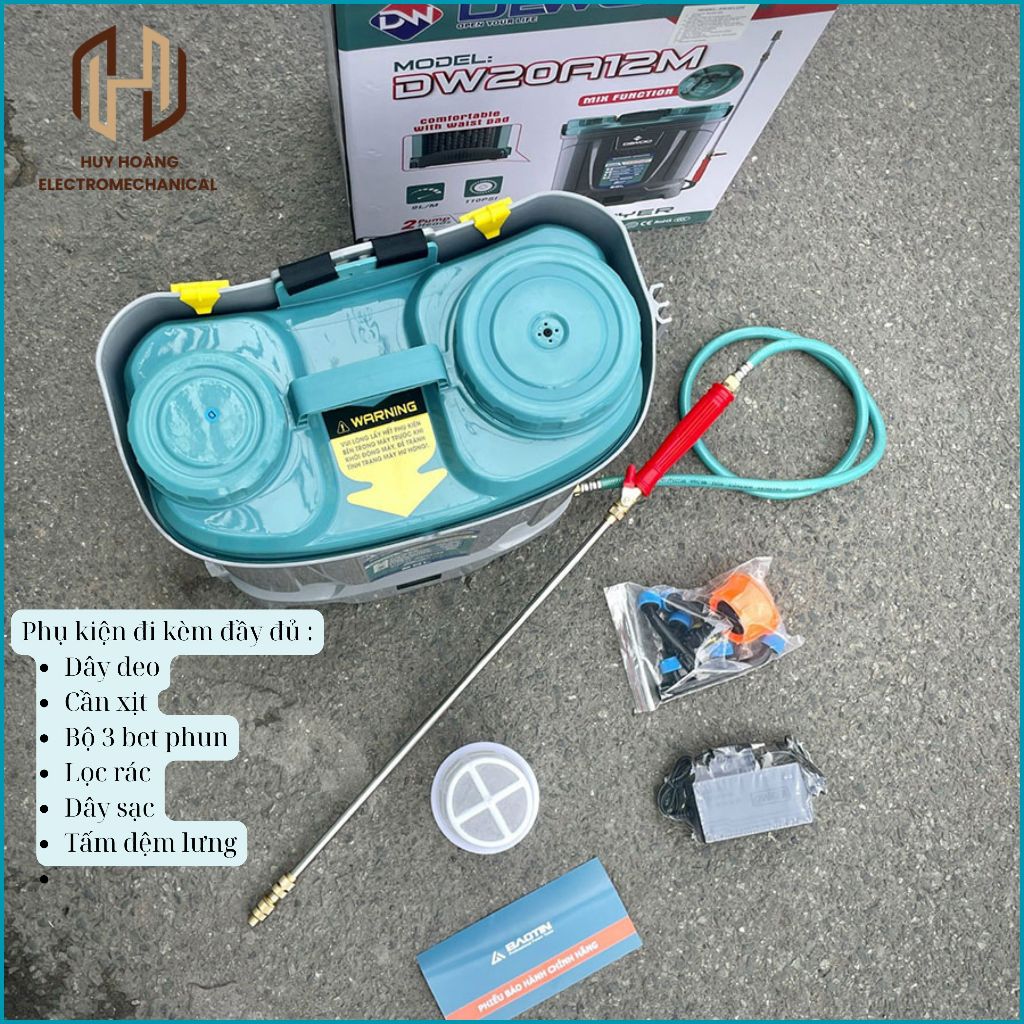 BÌNH PHUN THUỐC, BÌNH XỊT THUỐC BẰNG ĐIỆN DEWOO DW20A12M-2 BƠM-BÌNH  20L-ĐIỆN 12V-THỜI GIAN 6-8 GIỜ