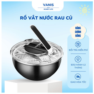 Rổ quay rau củ sống cao cấp, Rổ quay khô đa năng, Rổ đựng rau làm khô rau củ chất liệu Inox 304, nhựa ABS