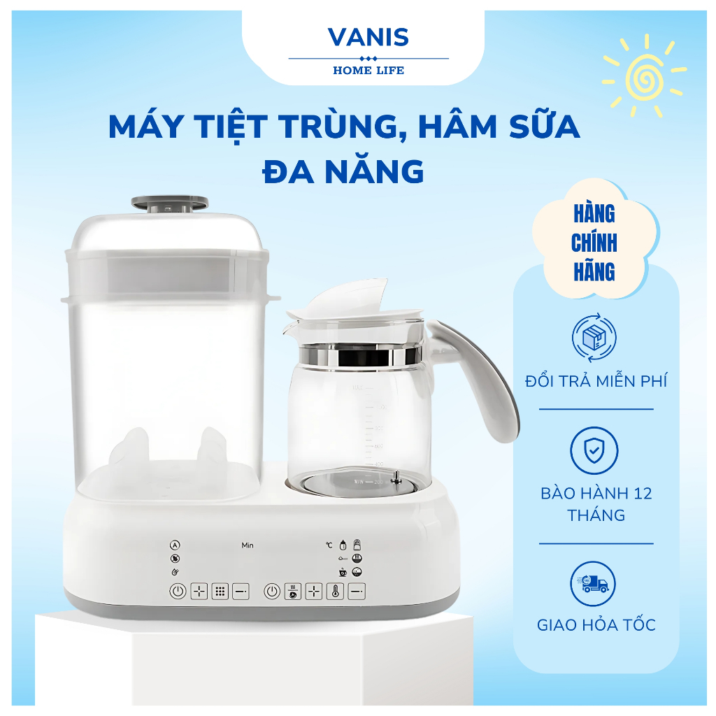 Máy hâm nóng đun nước pha sữa theo nhiệt độ, Máy hâm sữa đa năng cao cấp, Máy tiệt trùng sấy khô tự động cho bé