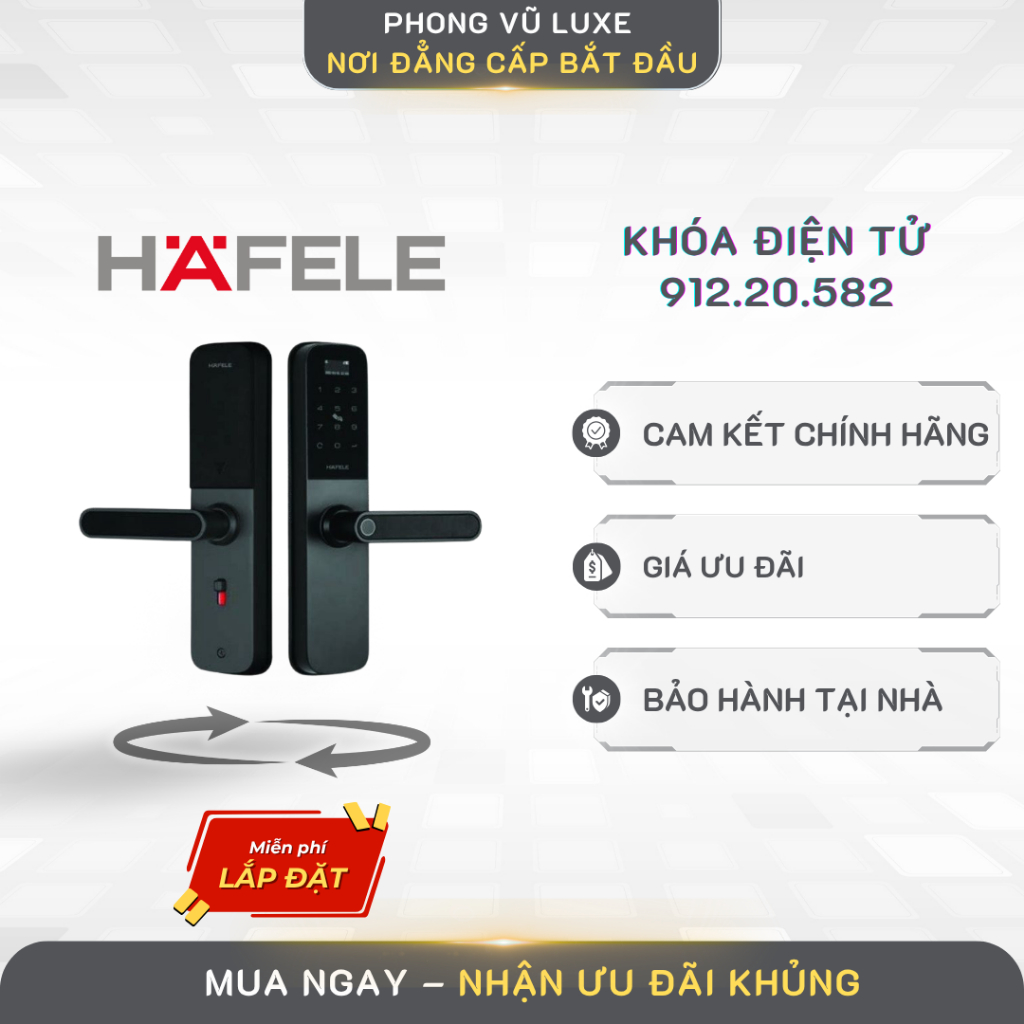 Khoá vân tay Hafele DL6100 912.20.582 (mã số, thẻ từ, vân tay, chìa cơ, kết nối App)