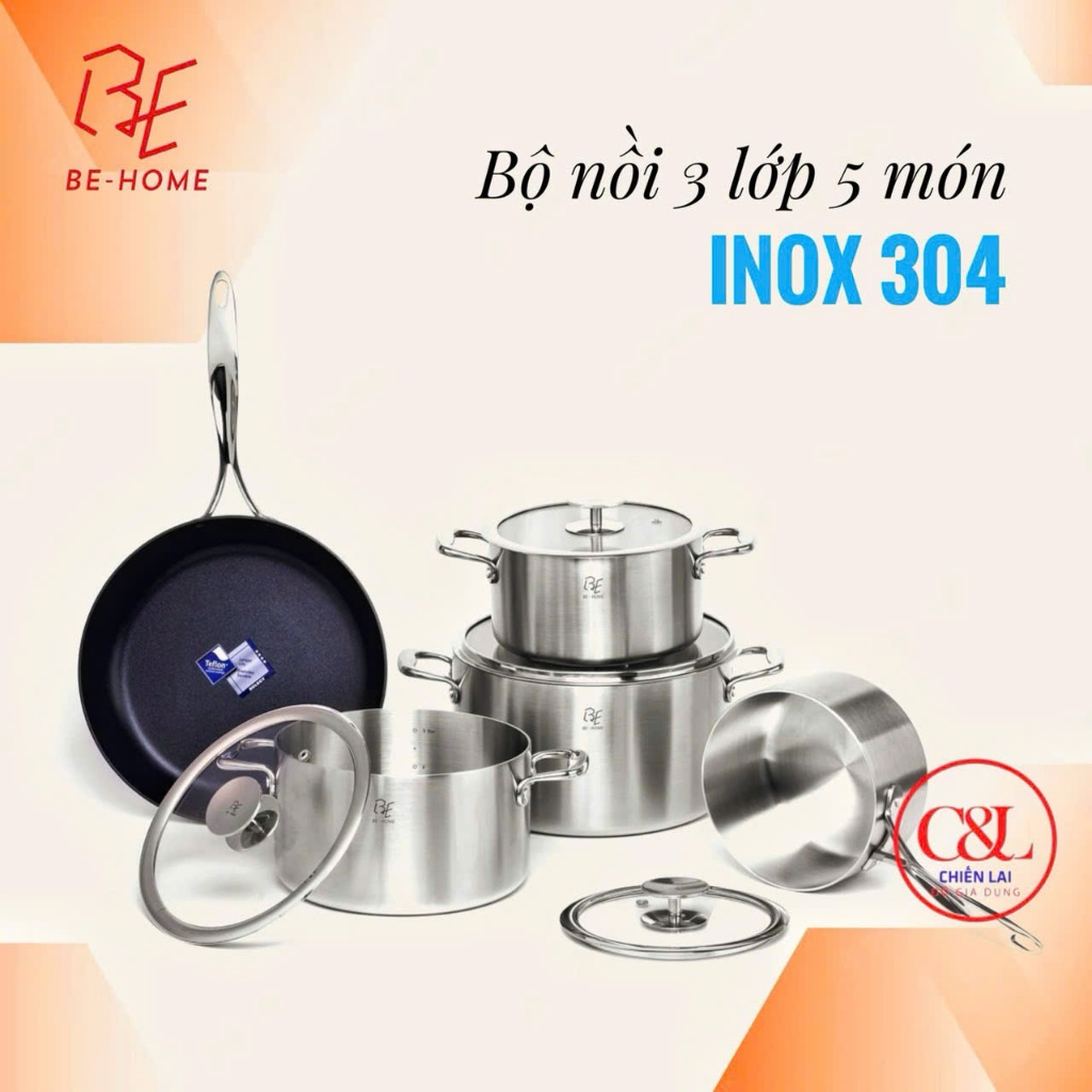 BỘ NỒI CHẢO 𝗕𝗘𝗛𝗢𝗠𝗘 3 LỚP 5 MÓN