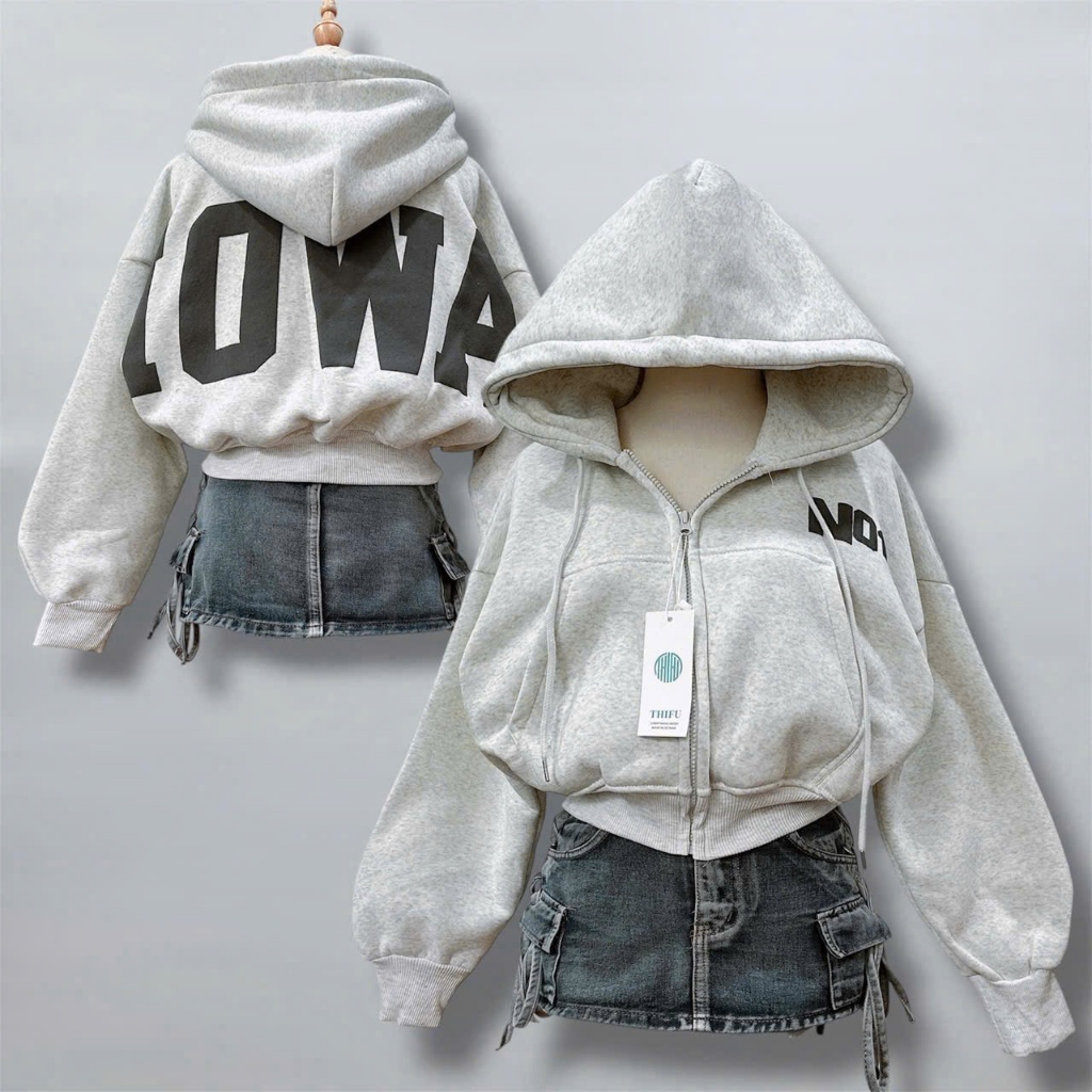 Áo Hoodie Zip Nữ Vải Nỉ Form Boxy Lửng In Nổi Chữ NOOVAA Có Túi Trong Siêu Xinh TP70