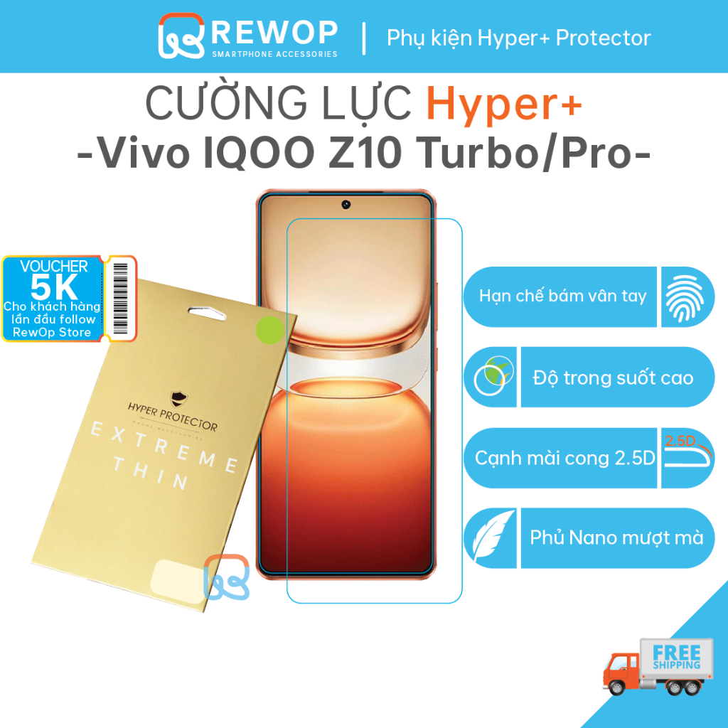 Cường lực HYPER+ cho Vivo IQOO Z10 Turbo, Z10 Turbo Pro, Z10 Turbo Plus -Trong suốt mượt mà siêu mỏn