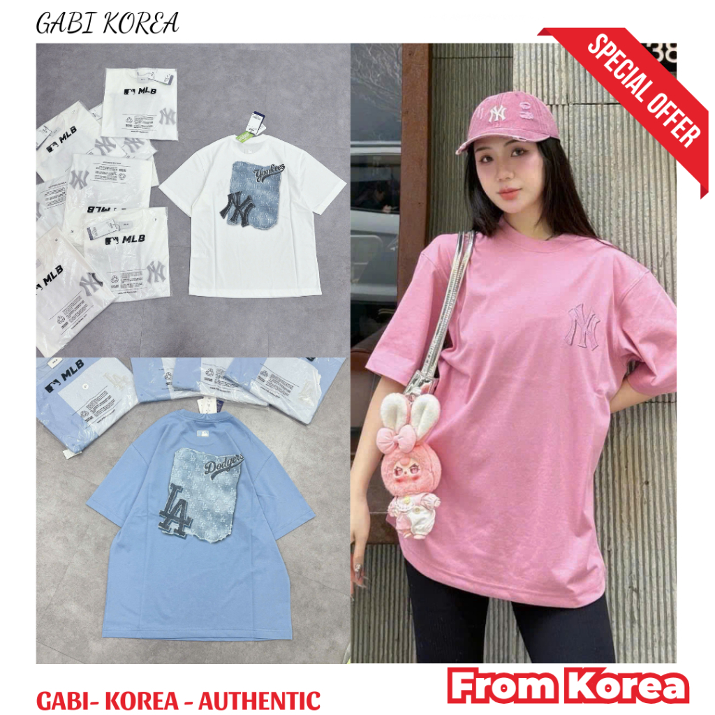 [MLB] Áo phông MLB chính hãng Denim Like Môntive Overfit NY Trắng/ đen (Hàng auth)