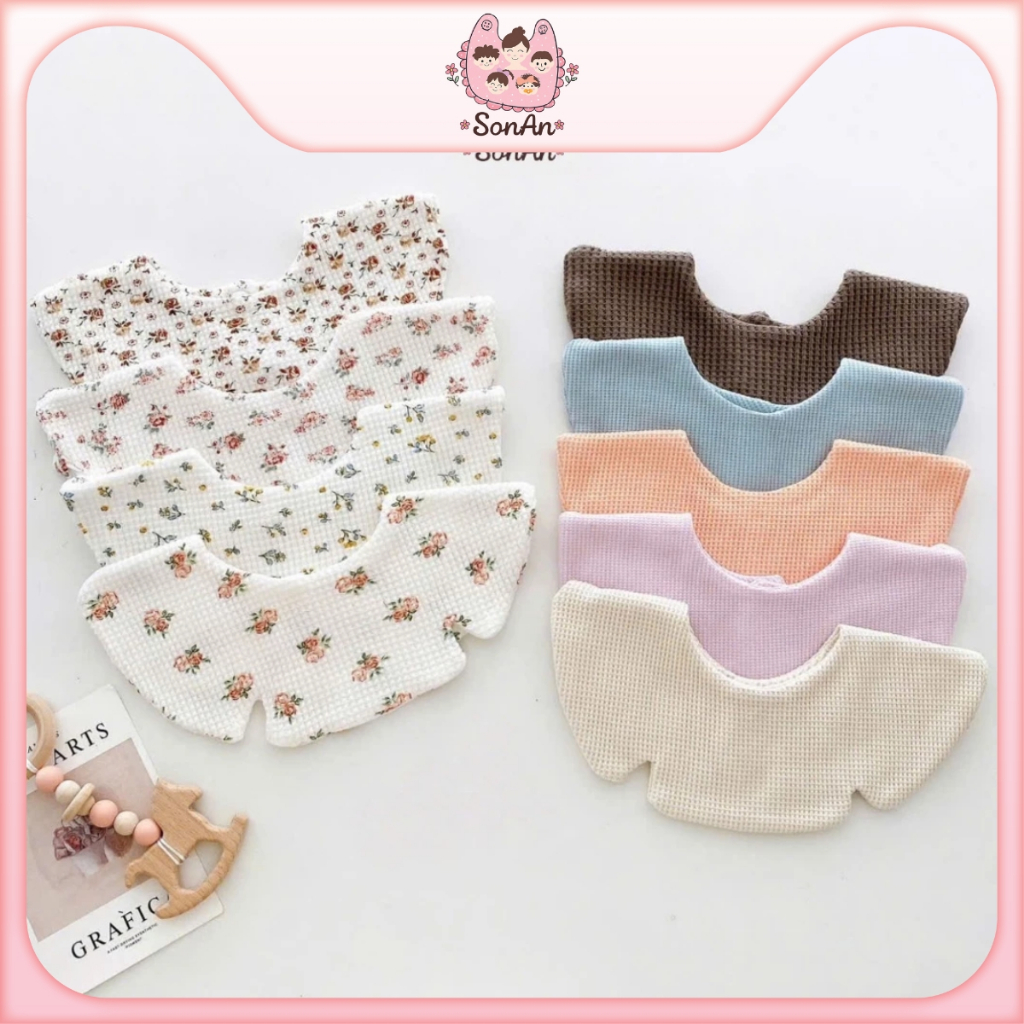 Yếm ăn in họa tiết xinh xắn, yếm ăn dặm chất cotton waffle mềm mịn thận thiện với làn da của bé