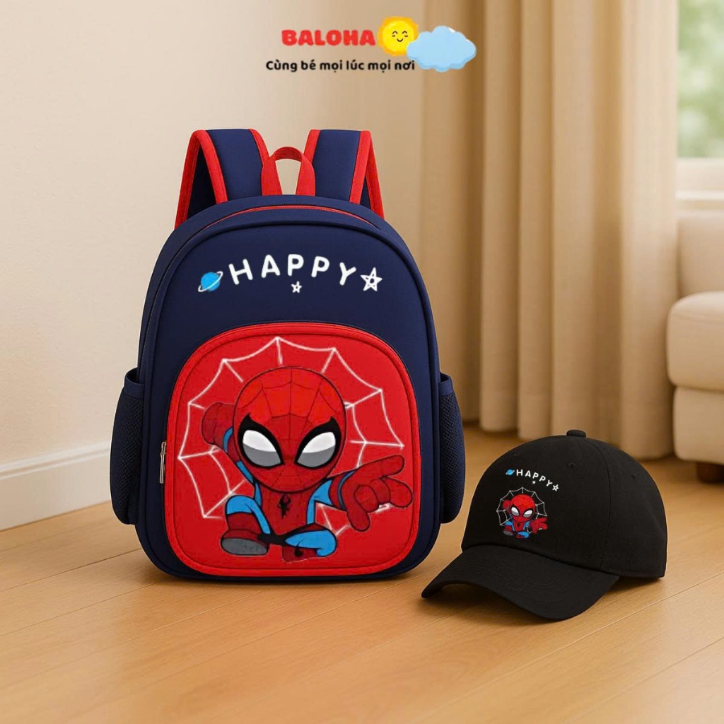 Combo Balo và mũ cho bé trai bé gái từ 1-5 tuổi mang đi học, đi chơi,đi du lịch,dã ngoại cùng gia đình họa tiết đáng yêu