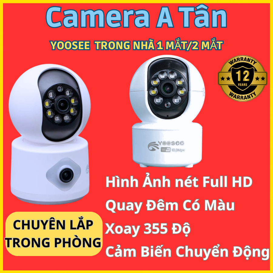 Camera hai mắt /1 mắt YOOSEE 12.0mp Yoosee, camera wifi 360 độ, xem đêm có màu, bảo hành 12 tháng