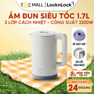 Ấm Đun Siêu Tốc LocknLock 1.7L 1850-2200W, Hàng Chính Hãng, Hai Lớp Cách Nhiệt EJK728IVY - T2CMall