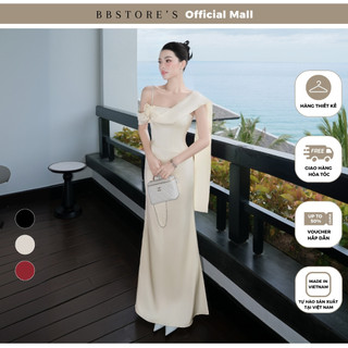   BBSTORE'S  Đầm Hai Dây Tiệc Lụa Dài Trễ Vai Kết Hoa 3D Có Tà Form Đuôi Cá - D4511A 