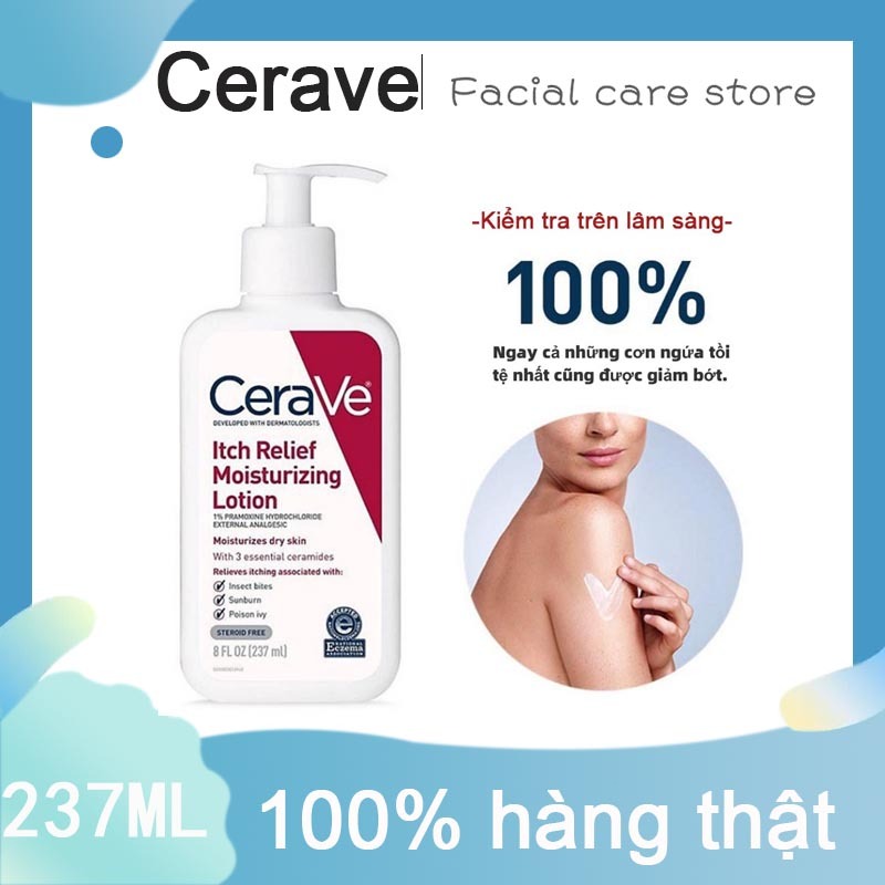  Kem dưỡng ẩm CeraVe Sữa dưỡng thể làm dịu ngứa da chàm da CeraVe Itch Relief Facial Moisturizing Lotion 237ml 