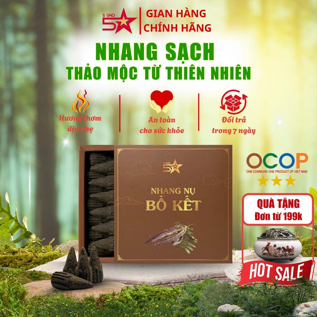 Nhang Nụ Bồ Kết Sạch 5SAO – Giúp Tẩy Uế, Xông Nhà, Khử Mùi Với Hương Thơm Tự Nhiên, Hộp 45 viên nụ.