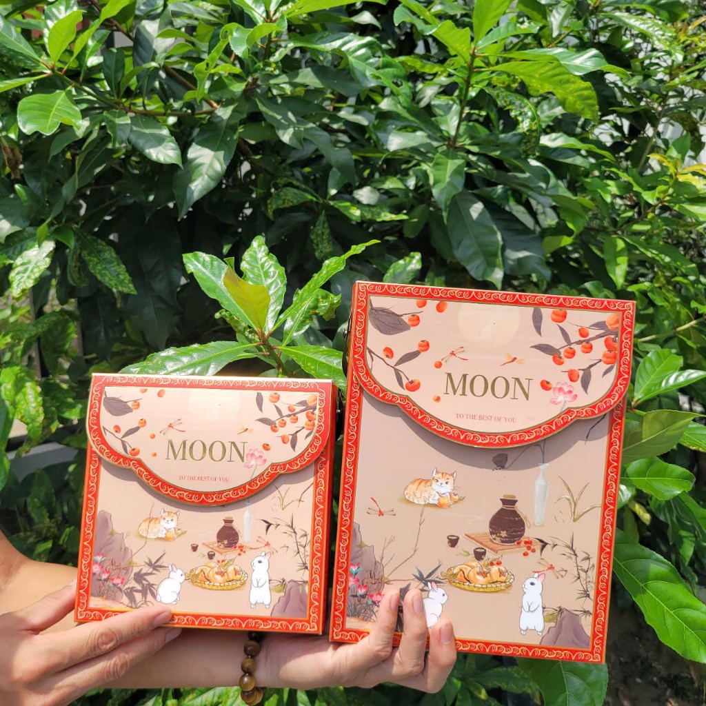 10 hộp trung thu mini  đựng 4 bánh /6 banh 50-80g mẫu  THỎ CAM mới nhất 2025