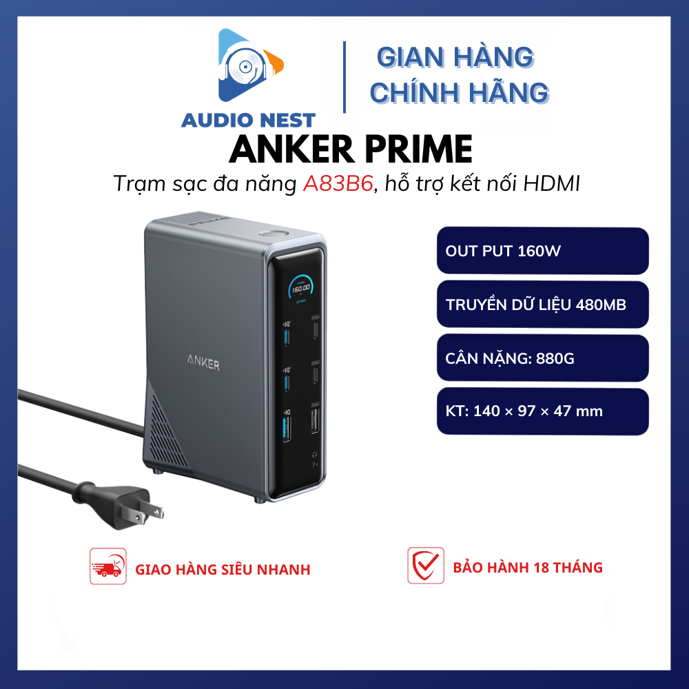 Trạm Sạc Đa Năng Anker Prime 160W 14 trong 1 Hub 11 Cổng A83B6 - Bảo Hành 18 Tháng.