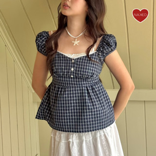 Áo trễ vai kiểu nữ NAKEDbyV áo tay bồng phối ren nhún chân ngực tôn eo ALICE TOP