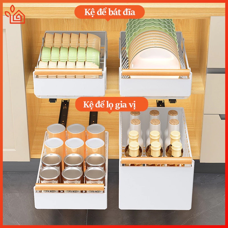 Gslife Kệ Để Đồ Tủ Bếp Đa Năng, Kệ Bát Đĩa Có Ray Trượt,Sơn Tĩnh Điện