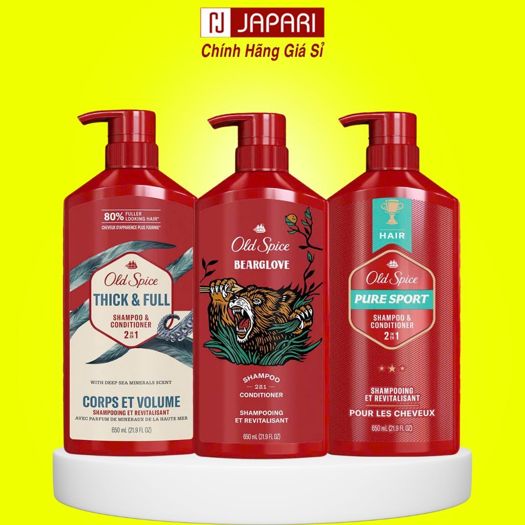  Gội Xả 2in1 Old Spice 650ml Cho Nam - Dầu Gội Hương Nước Hoa Nam Giới Thơm Lâu Mượt Tóc - Japari 