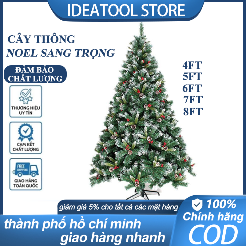 Cây thông Noel 4-7FT - Chân kim loại, lá kim, có bông tuyết