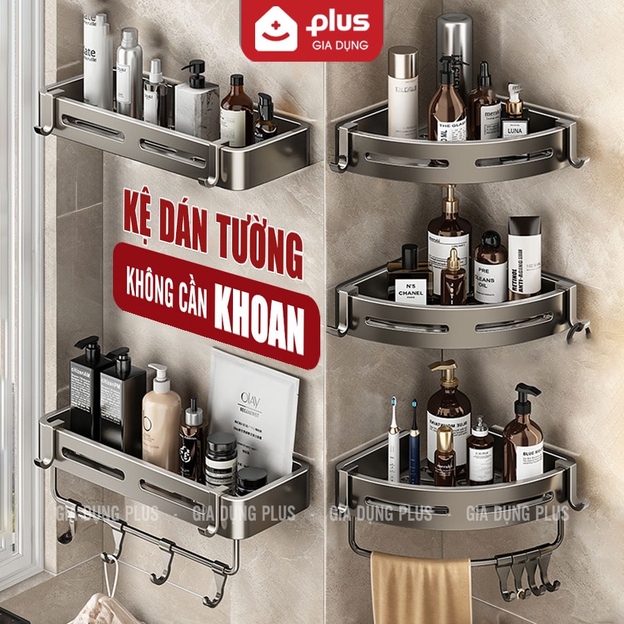 Kệ để đồ nhà tắm - kệ góc nhà tắm ERMO dán tường bằng keo hoặc ốc vít (+tặng kèm keo dán, bộ ốc vít) đa năng (ER-0725)
