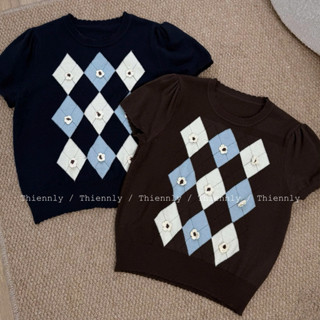 ( Ảnh thật ) 9828 Áo len mỏng hoạ tiết trám đính hoa