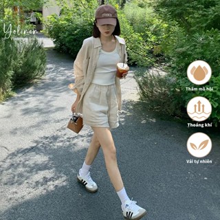  Set Áo Sơ Mi Quần Short Lưng Thun YOLINEN Thoáng Mát Phong Cách Đi Du Lịch & Dạo Phố BSM01 