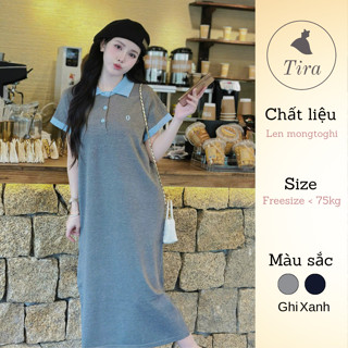 Váy len mongtoghi TIRA MAMA M188 Váy len bầu dáng dài Váy bầu công sở phối cổ kiểu dáng thanh lịch