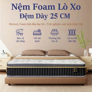 Nệm Foam Lò Xo Đệm Dày 25CM Lò Xo Túi Độc Lập Nệm Memory Kích Thước EU Không Biến Dạng Trong 20 Năm