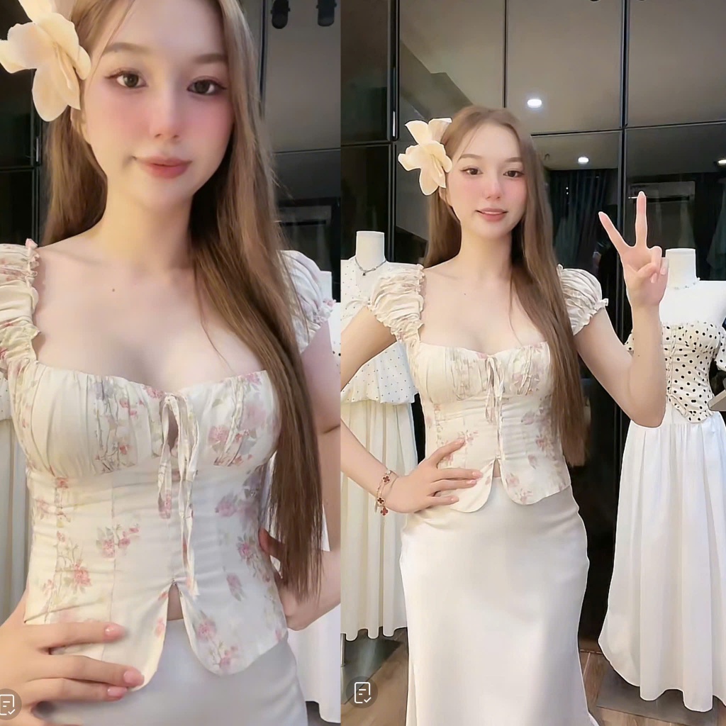 KATIE TOP -  Áo croptop tay con nhún chất linen ướt, phía sau có chun co dãn size SML | BigBuy360 - bigbuy360.vn