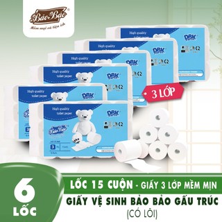 [ Combo 10 lốc ] Giấy Vệ Sinh Bảo Bảo gấu trúc 15 cuộn có lõi, 1,5kg ,mềm mại dai, tan trong nước