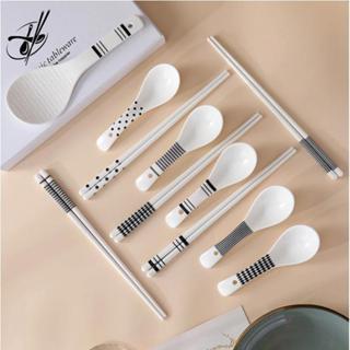 set 5 đôi đũa sứ + 5 thìa muỗng sứ kháng khuẩn chịu nhiệt sang trong lịch sự an toàn