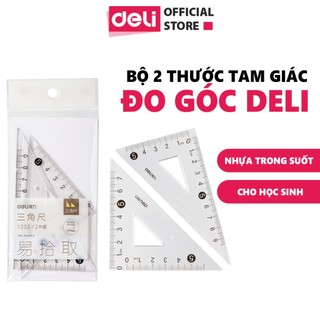 Thước Đo Góc Deli Đóng Túi Bộ 2 Thước Tam Giác Đo Góc Nhựa Trong Suốt Dễ Nhìn Tỷ Lệ Chính Xác Cho Học Sinh