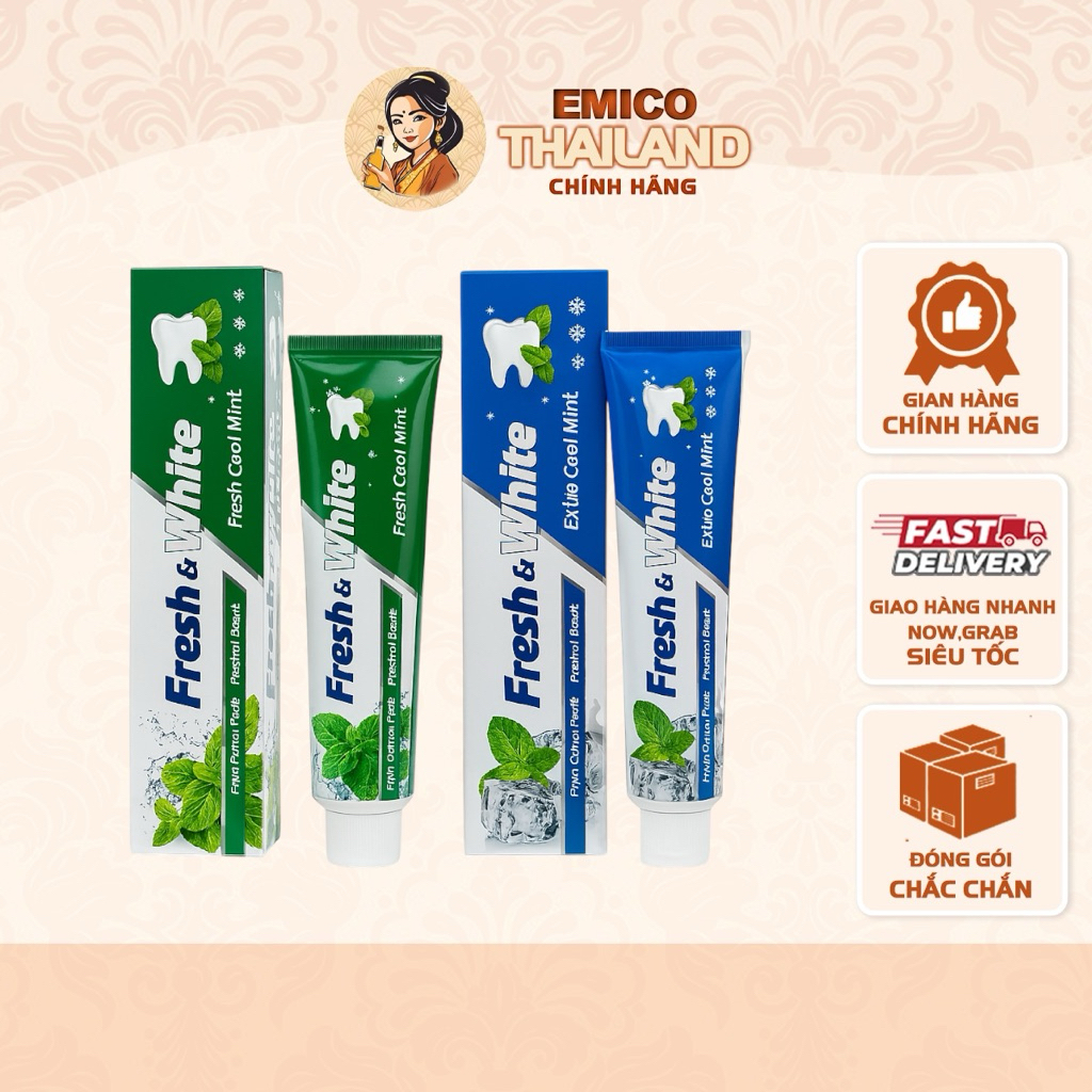 [COMBO 2 TUYP] Kem Đánh Răng Bạc Hà Fresh White Fresh & Extra Cool Mint Thái Lan
