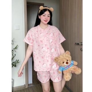 Kozoda Bộ Ngủ Đũi Vân Mây BN49 Họa Tiết Hoạt Hình Cute Dễ Thương Thoải Mái Mặc Ở Nhà Đi Chơi Chất Liệu Mềm Mại