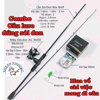  Combo cần câu lure sói đen máy đứng AC 3000  dù SW 100m  nhái hơi   3 khoá link 