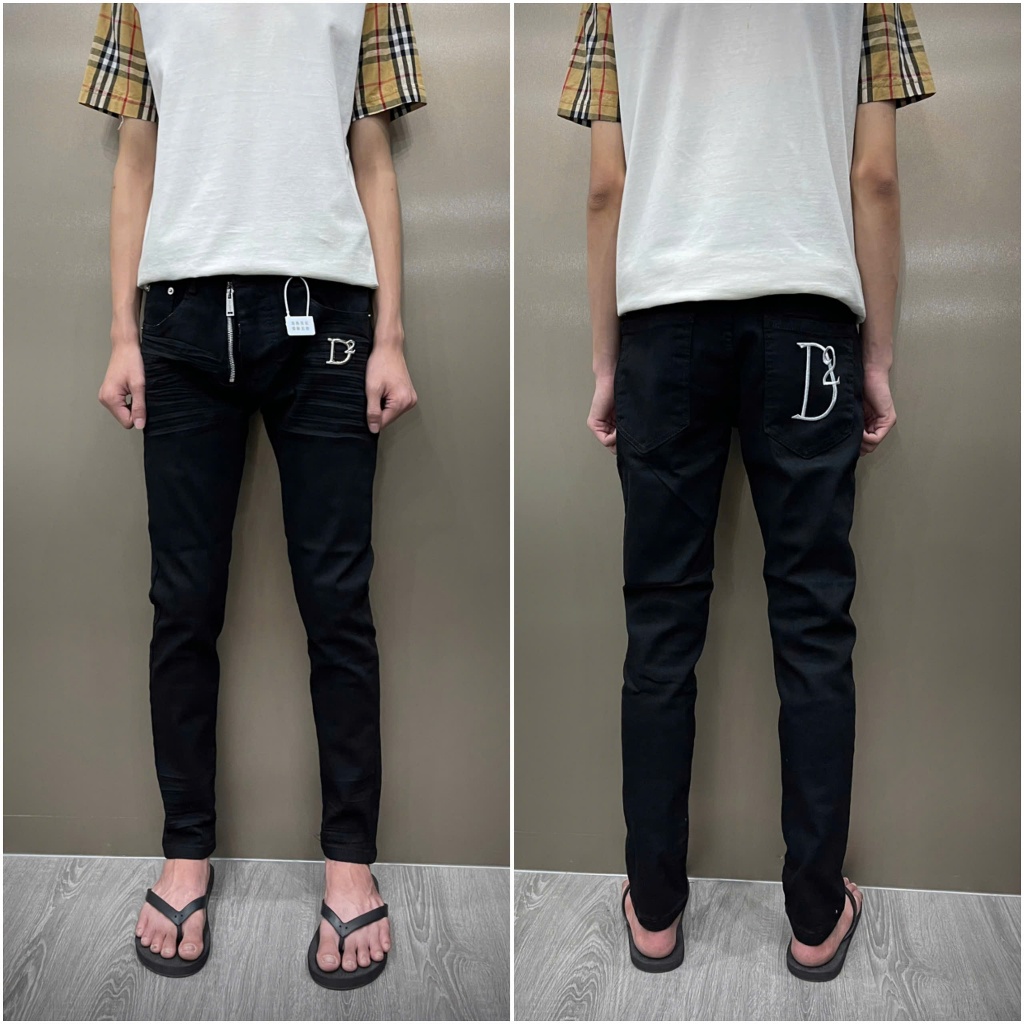 Quần jean đen trơn mixx D2 gim khoá hở thêu chữ túi sau bản host new 2025