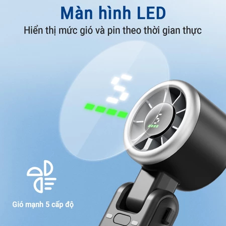 Quạt điện cầm tay  nhỏ gọn 5 cấp độ gió Quạt mini cầm tay 4000 mAh Quạt mini turbo siêu mát | BigBuy360 - bigbuy360.vn