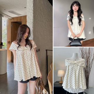 [NEW/HÀNG SẴN] Áo trễ vai babydoll nơ ngực chấm bi/trơn dáng xoè Annie