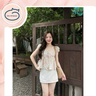 Set bộ thời trang nữ áo babydoll hoa kèm chân váy A tafta Bigsize Mèo Mỡ 60-90kg