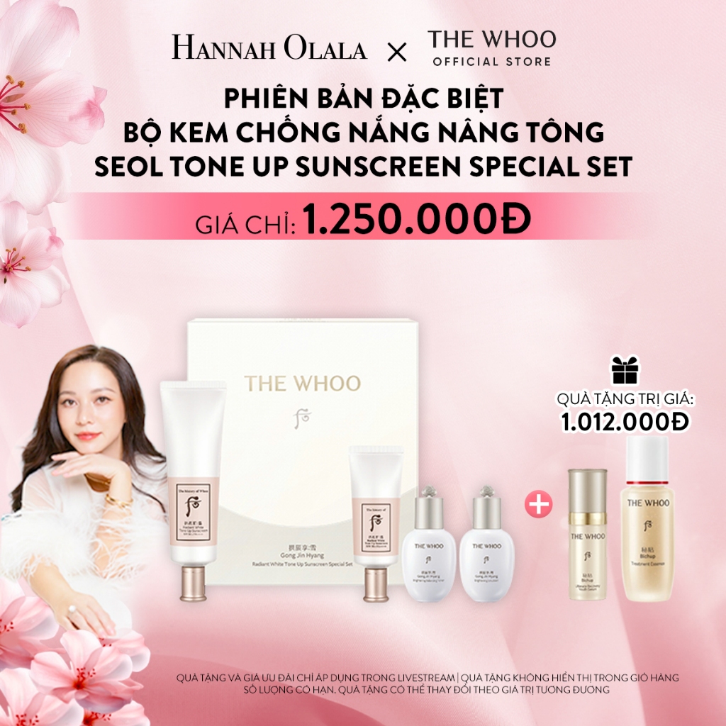 Hannah Olala x Whoo x Bộ kem chống nắng nâng tông GONG JIN HYANG RADIANT WHITE TONE UP SUNSCREEN SPECIAL SET