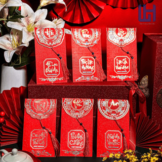 10 XẤP 60 BAO LÌ XÌ TẾT ĐÁM CƯỚI GIẤY ÁNH KIM ĐỎ KÈM DÂY TUA RUA CÓ CHỮ TÀI AN LỘC HỶ PHÚC PHÚ 