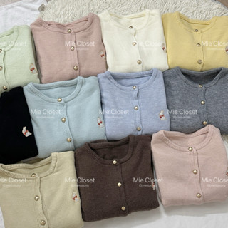 (sẵn) Áo Khoác Len Cadigan Thêu Hình Thỏ Cổ Tròn Basic Retro Phong Cách Hàn Quốc