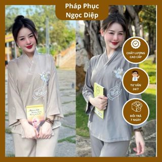  Đồ Lam Đi Lễ Chùa Nữ Tay Phật Cổ Y Lụa Trượt Vải Mát Không Nhăn Dây Thắt Eo 