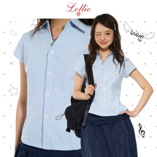LOLLIE STUDIO - Áo sơ mi kẻ xanh cúc hoa tôn dáng chất liệu thô oxford dành cho nữ Rinie Top TKA454
