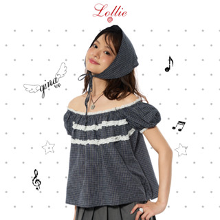 LOLLIE STUDIO - Áo kiểu hoạ tiết kẻ caro viền ren tặng kèm khăn mặc 2 kiểu Gina Top TKA455