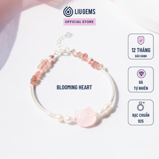 Vòng Tay Đá Thô Tự Nhiên, Bạc 925 Mix Mèo Thạch Anh Hồng Và Ngọc Trai Liugems Blooming Heart VTDT06