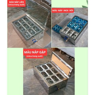 Thùng đá inox 3 lớp (chung), nắp mica trong suốt, giữ lạnh khay inox topping trà sữa, thực phẩm