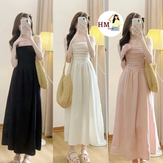  Váy 2 dây nữ cúp ngực xếp ly dáng dài đầm maxi phong cách tiểu thư siêu nữ tính HV265 
