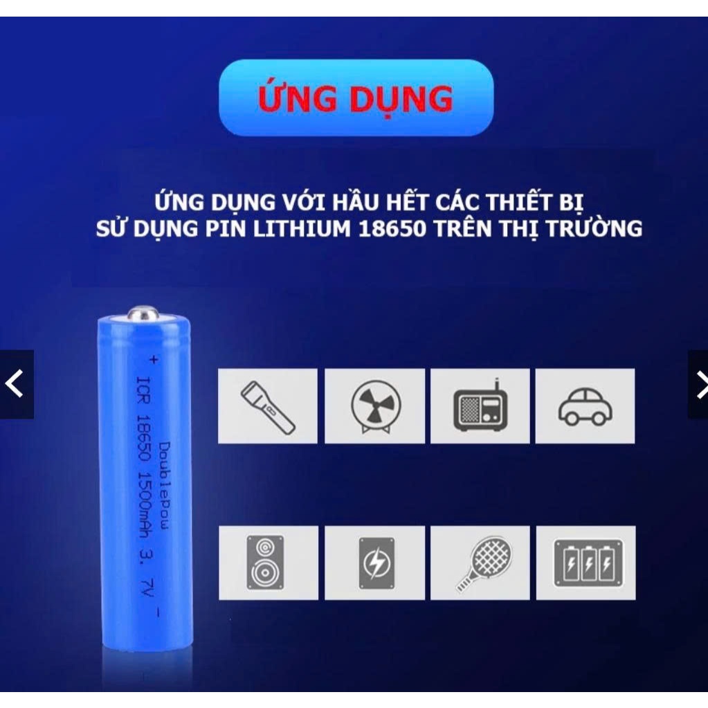 Pin sạc 18650 Lithium 1500mAh (xanh) đầu nhọn/bằng  công suất cao
