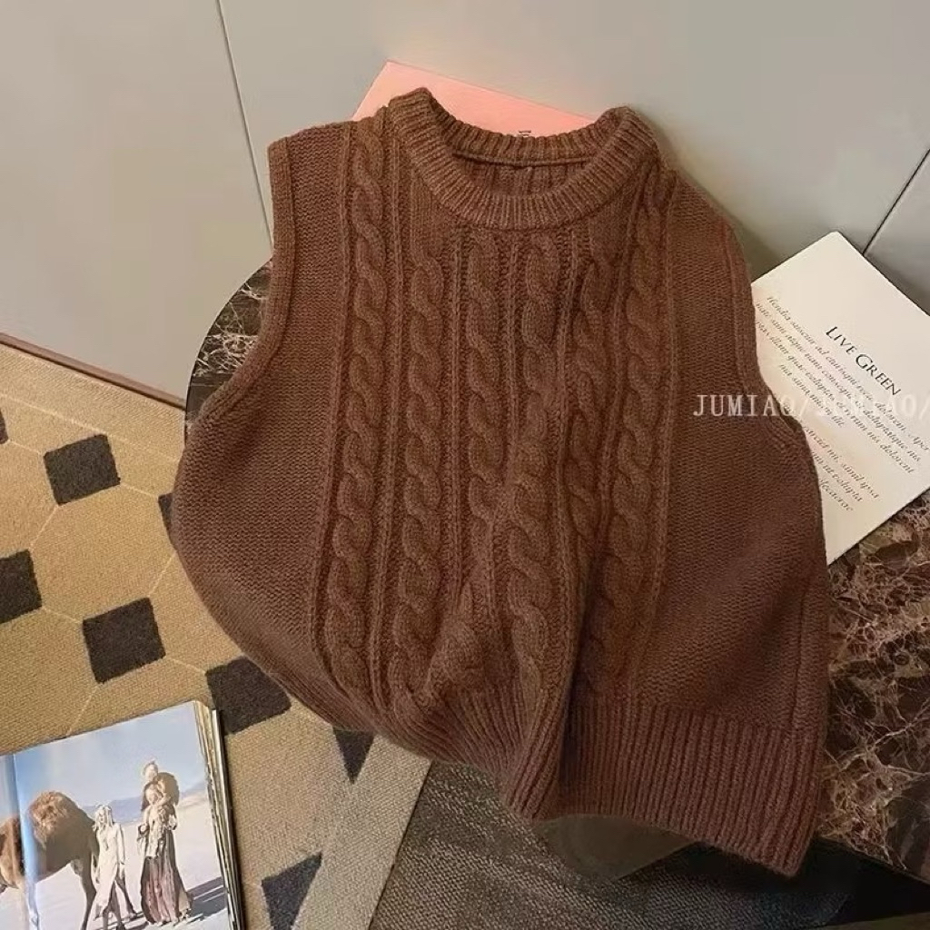 [PASS ĐỒ]Áo GILE Nữ, áo GILE len cổ V unisex dệt kim xoắn thừng hàng QCCC màu nâu